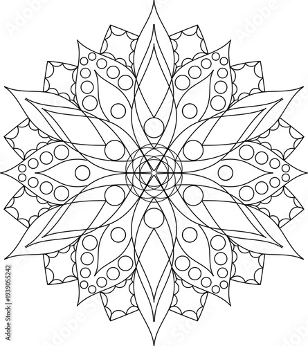 Mandala for coloring book page. Oriental pattern, Islamic, Arabic, Indian, Moroccan, Spanish, Turkish, Pakistani, Chinese, Ottoman motifs.