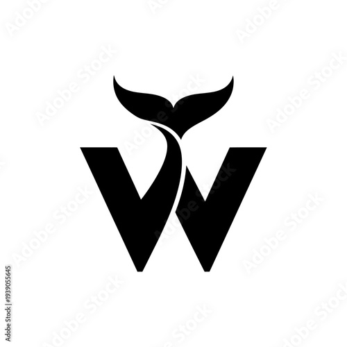 Abstract whale tail integrated with letter w logo design isolated on white