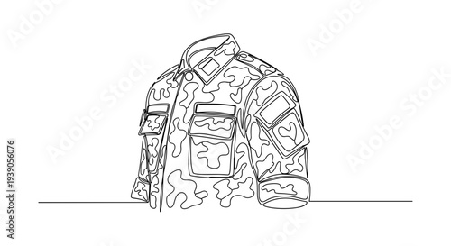 Military camouflage jacket line drawing isolated on white background