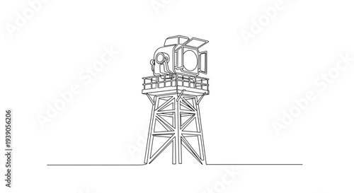 Military watchtower line drawing isolated on white background