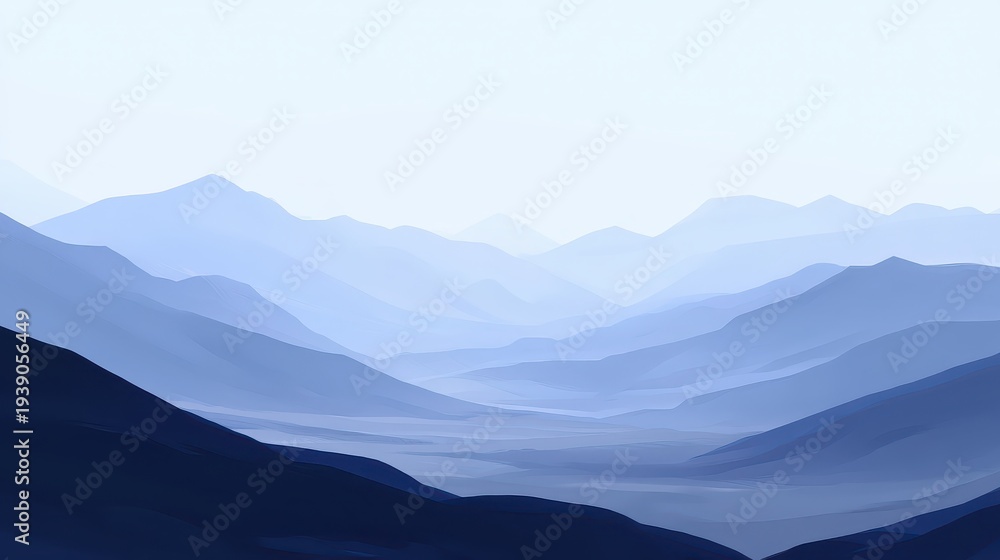 Obraz premium Expansive Blue Mountain Range Landscape in Soft Atmospheric Haze at Dusk