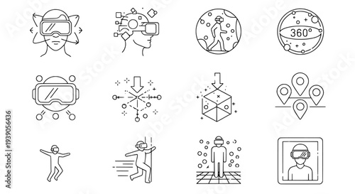 Virtual reality icon set for metaverse and augmented reality technology
