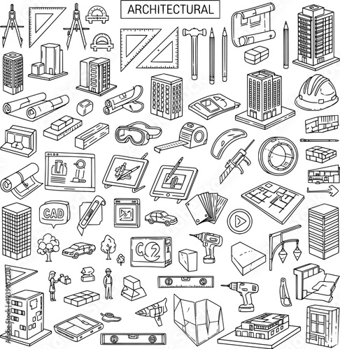Architectural Doodle Set: Hand-Drawn Vector Icons for Construction and Design