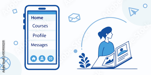 A person engaging with a mobile app while working on a laptop in a modern workspace