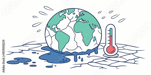 Climate change illustrated by melting polar ice and rising global temperatures