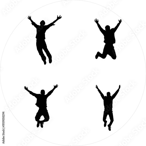 minimalist black silhouette of a happy person jumping with open arms