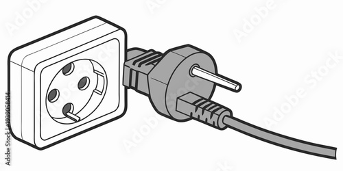 European two-pin plug connected to a wall socket outlet with a cord