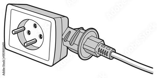 A power plug connected to an electrical socket on a wall outlet