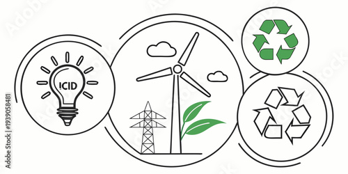 Sustainable energy and eco-friendly innovation icons for green technology