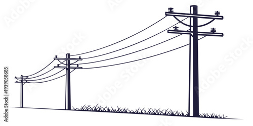 Telephone poles with overhead power lines in a rural landscape