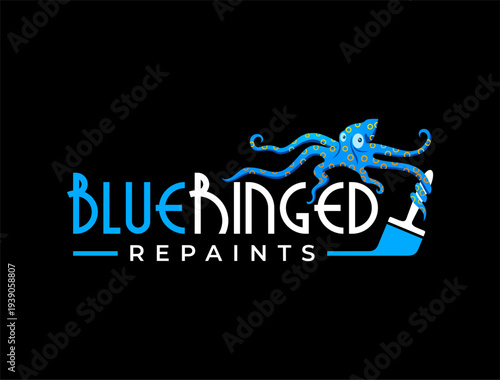 Blue Ringed Octopus Repaint Logo Design - Painting logo template vector