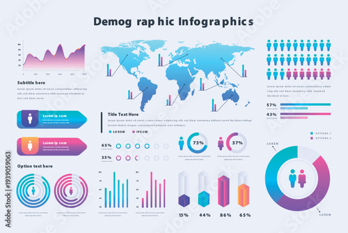 A colorful collection of infographic elements for demographic data visualization