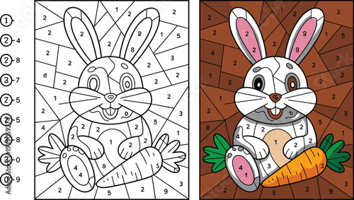 Color By Number Easter Bunny and Carrot Illustration for Kids Activities