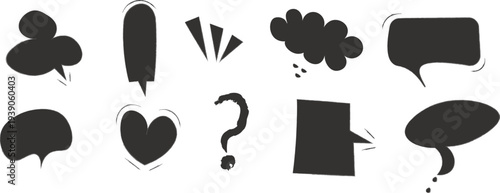 Doodle speech bubble set. Speech bubble doodle crayon hand drawn text cloud chalk box frame background. Comic balloon chat sketch with pastel pattern texture decoration. Vector illustration