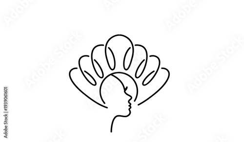 Minimalist Line Art Human Head Profile with Abstract Loops Symbolizing Ideas and Thought