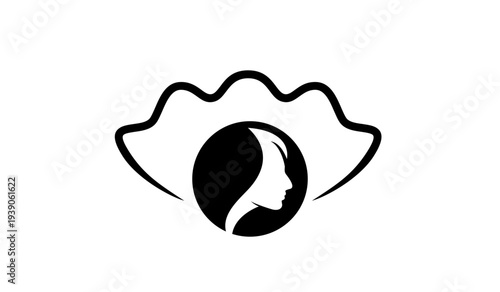 Elegant Female Profile Silhouette Logo with Wavy Frame Design