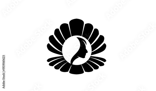 Elegant Woman Profile in Scallop Shell Silhouette Logo Design template