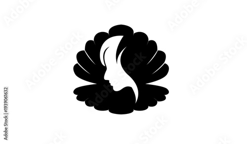 Elegant Woman Profile in Scallop Shell Silhouette Logo Design
