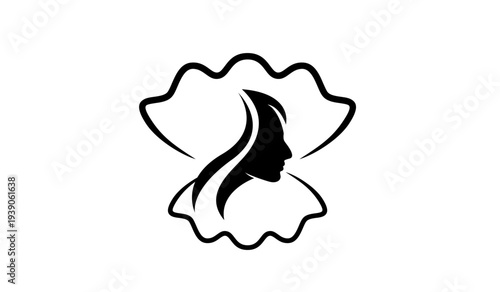 Elegant Woman Silhouette Profile in Seashell Outline Logo Design