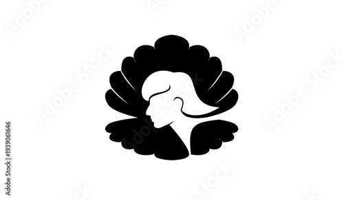 Elegant Woman Profile Silhouette in Stylized Shell Design