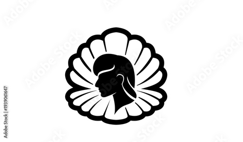 Elegant Woman Silhouette Profile with Stylized Scallop Shell Design