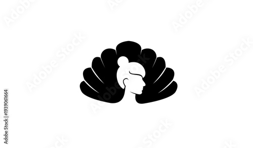 Beautiful Woman Profile Silhouette with Elegant Fan Hairstyle Design
