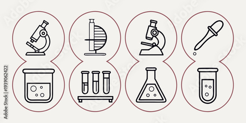 Icon set representing various scientific and laboratory fields of study