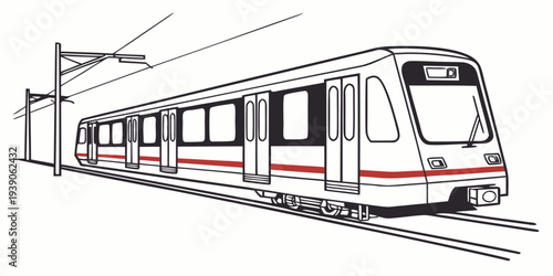 Modern light rail transit vehicle moving along elevated tracks