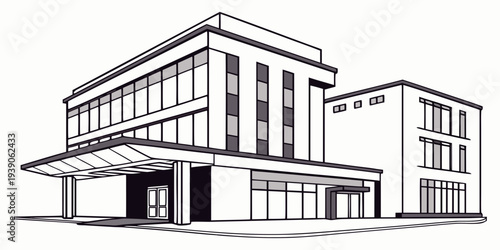 Modern multi-story building with a contemporary architectural design and large windows