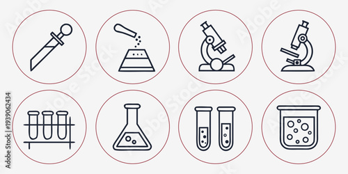 Essential icons representing various fields of scientific research and experimentation