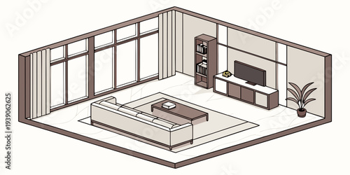Modern open-plan living space with integrated indoor garden and minimalist furniture