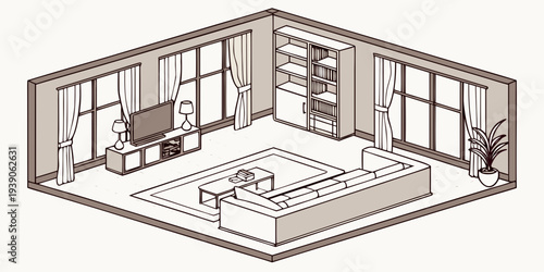 Modern bedroom layout with attached living and dining area in an open floor plan