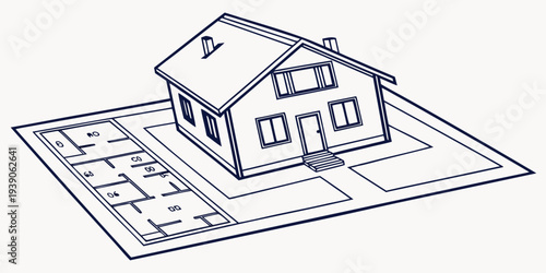 A simple architectural diagram of a house with a surrounding plot layout