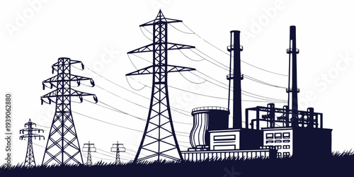 Industrial power infrastructure with transmission lines and power plant facilities