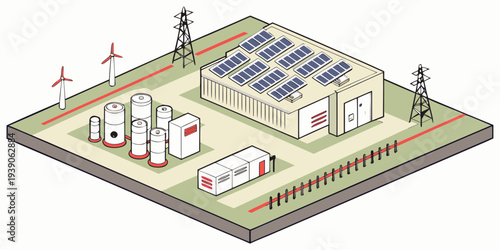 Aerial view of a modern industrial facility with solar panels and storage tanks