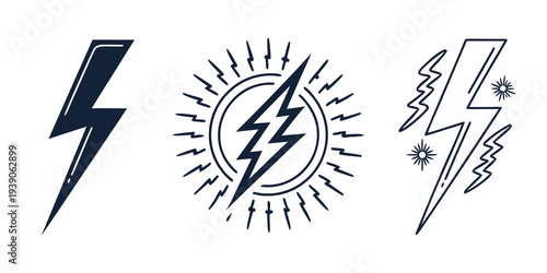 Dynamic symbols featuring lightning bolts in various stylized designs