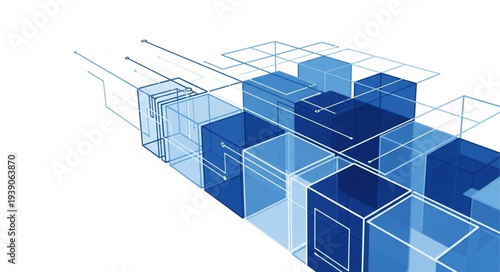 Abstract digital cubes arranged in a futuristic network.