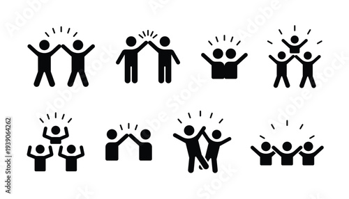 Group happy people icon set, party friends, joy expression feeling, vector illustration