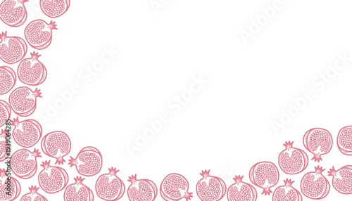 Pomegranate background Pattern. Pomegranate Fruit Illustration. Handdrawn Seed Fruit Doodle. Repeating Red Fruit Texture. Minimalist Botanical Background. Fresh Fruit Pattern Design.