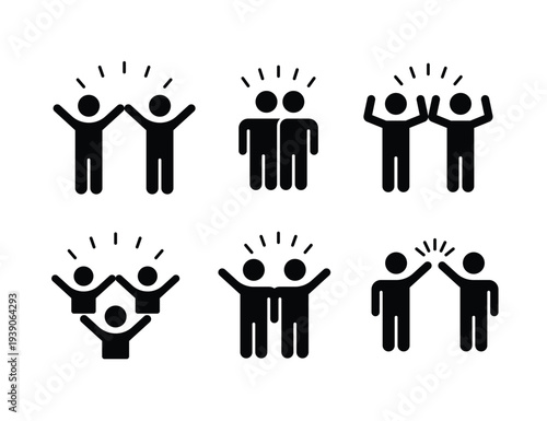 Group of happy people, fun team, party, joyful expressions, icon set vector illustration on a white background.
