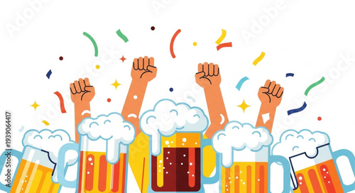 Celebration with Beer Mugs and Confetti.