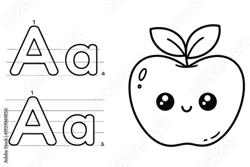Learn to Write Letter A Cute Character Kindergarten Education
