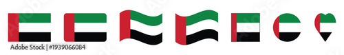 United Arab Emirates Flag Vector Set United Arab Emirates National Flag in Various Shapes and Styles