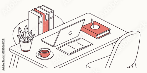 A cozy workspace setup featuring an organized desk with a laptop and stationery items.