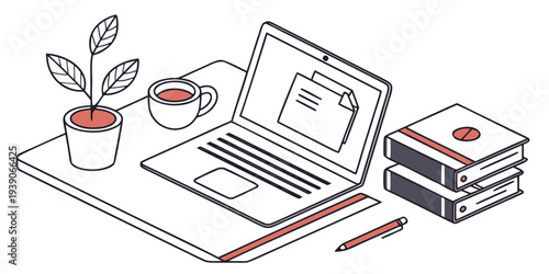 A cozy workspace setup with a laptop, books, and stationery items.