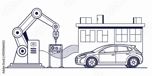 Automated robotic arm assembling a car component in a modern factory setting