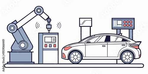 Automated assembly line producing a modern electric vehicle with robotic assistance