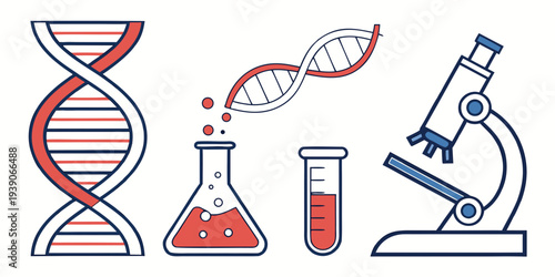 Illustration of key elements in genetics and biological research