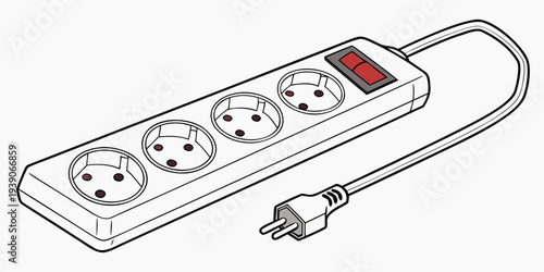 A multi-outlet power strip with four sockets and an on-off switch for electrical devices