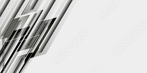 Abstract Geometric Black and White Technology Background with Diagonal Lines and Transparent Squares, Vector illustration. EPs 10